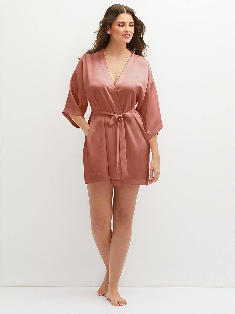 Front View - Desert Rose Short Whisper Satin Robe