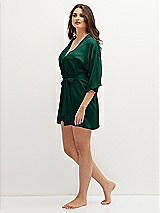 Side View Thumbnail - Hunter Green Short Whisper Satin Robe