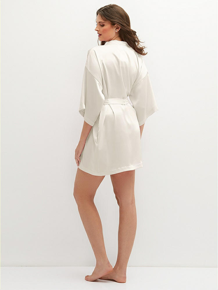 Back View - Ivory Short Whisper Satin Robe