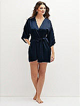 Front View Thumbnail - Midnight Navy Short Whisper Satin Robe