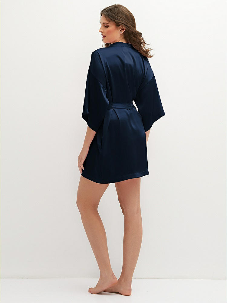 Back View - Midnight Navy Short Whisper Satin Robe