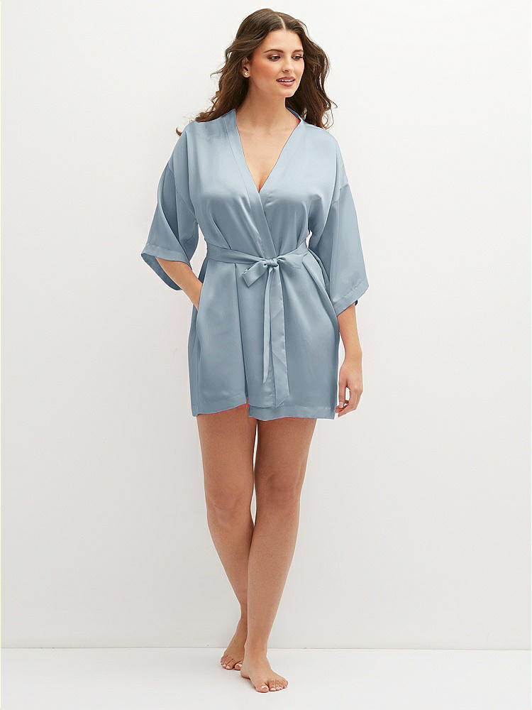 Front View - Mist Short Whisper Satin Robe