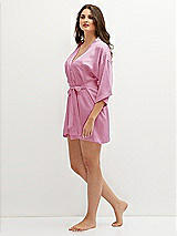 Side View Thumbnail - Powder Pink Short Whisper Satin Robe