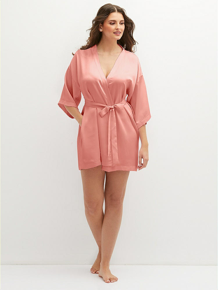 Front View - Rose - PANTONE Rose Quartz Short Whisper Satin Robe