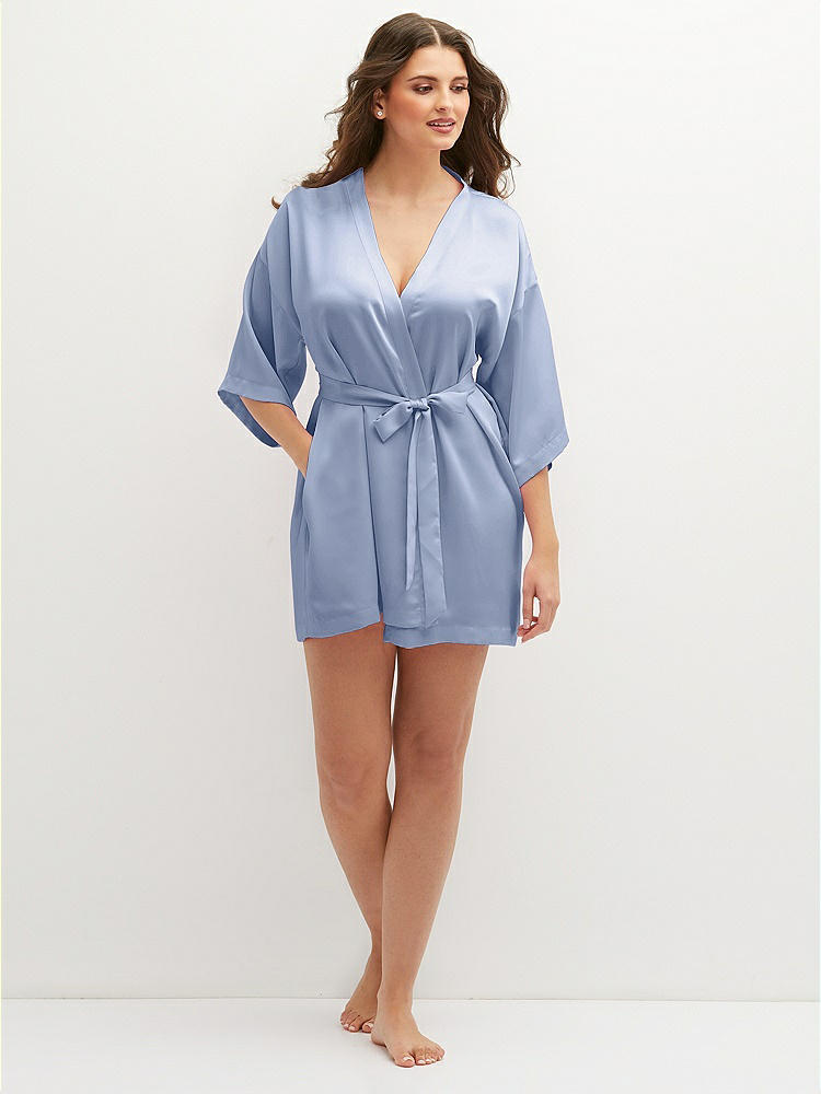 Front View - Sky Blue Short Whisper Satin Robe