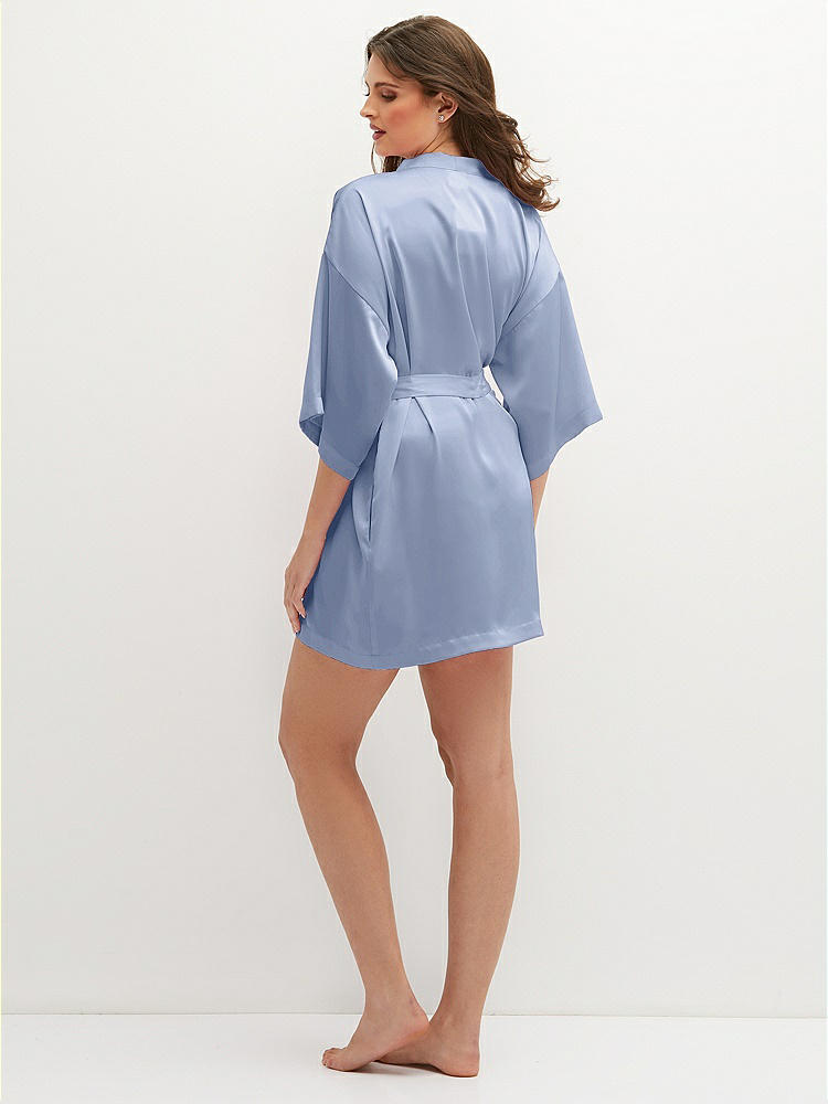 Back View - Sky Blue Short Whisper Satin Robe