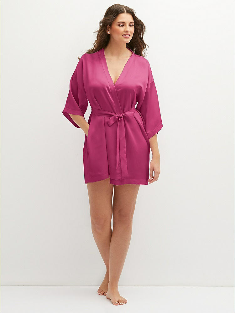 Front View - Tea Rose Short Whisper Satin Robe