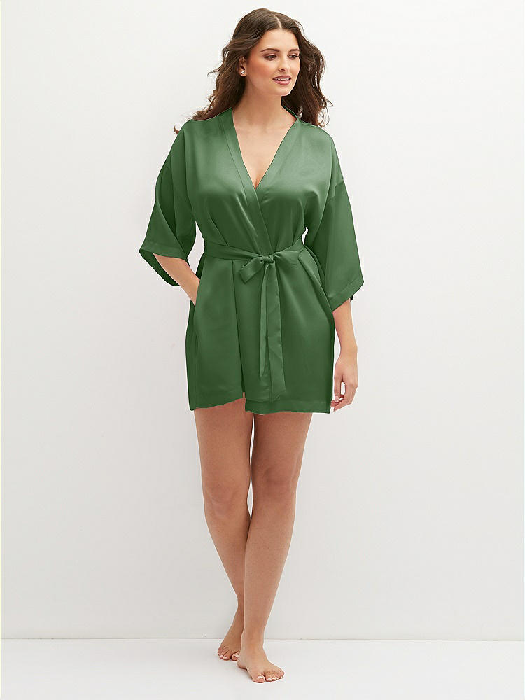 Front View - Vineyard Green Short Whisper Satin Robe