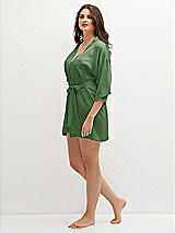 Side View Thumbnail - Vineyard Green Short Whisper Satin Robe