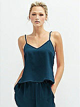 Front View Thumbnail - Atlantic Blue Split Back Whisper Satin Cami Top