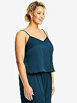 Side View Thumbnail - Atlantic Blue Split Back Whisper Satin Cami Top