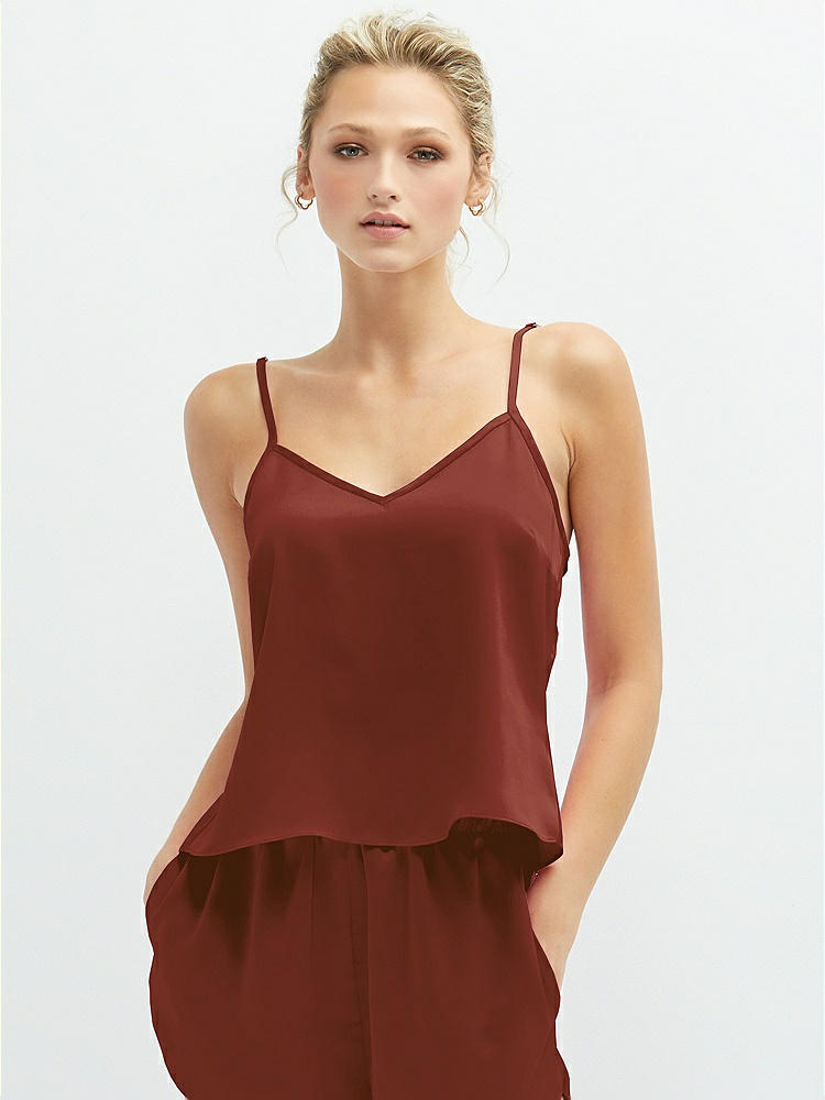 Front View - Auburn Moon Split Back Whisper Satin Cami Top