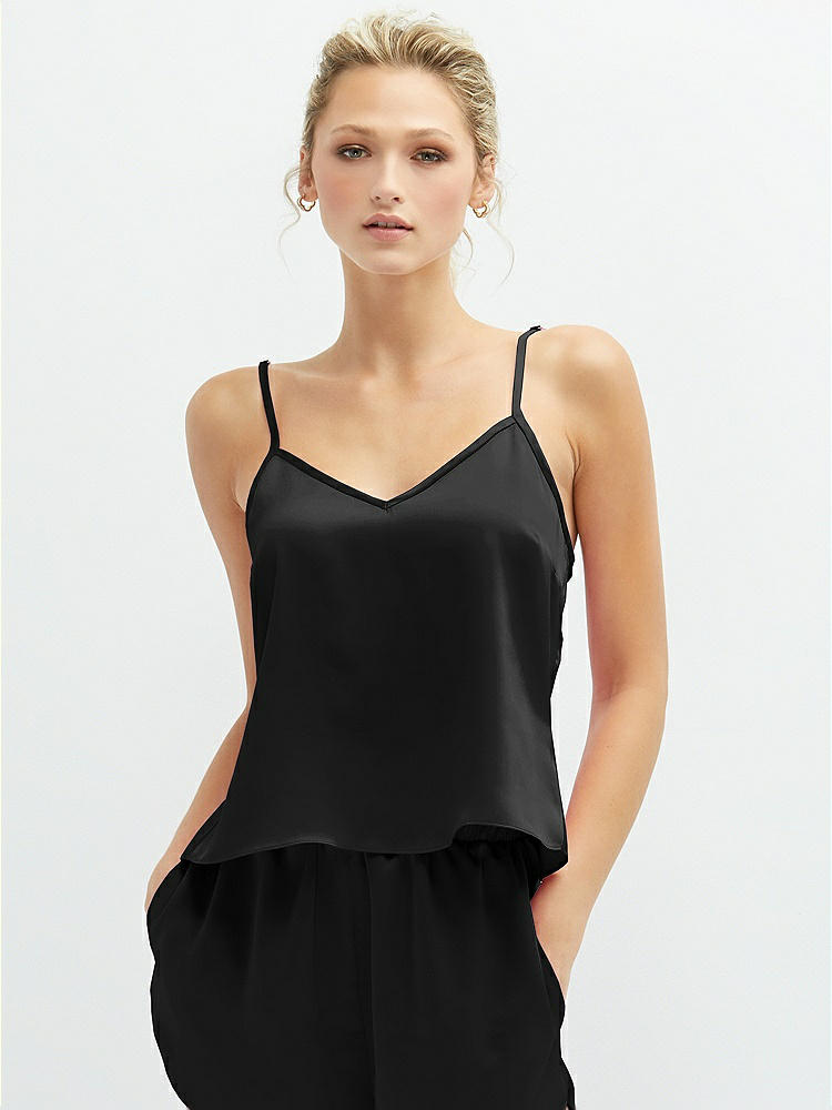 Front View - Black Split Back Whisper Satin Cami Top