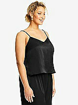 Side View Thumbnail - Black Split Back Whisper Satin Cami Top