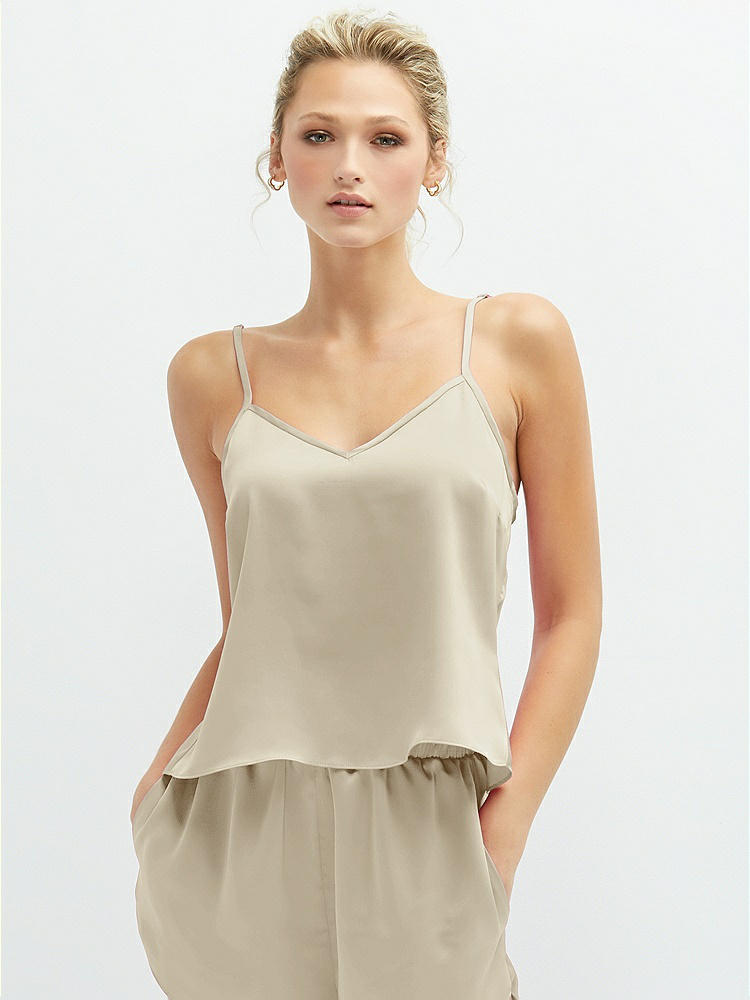 Front View - Champagne Split Back Whisper Satin Cami Top