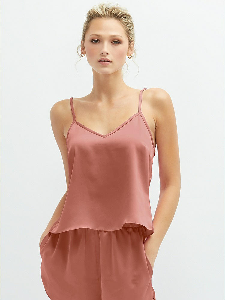 Front View - Desert Rose Split Back Whisper Satin Cami Top