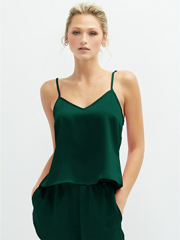 Front View - Hunter Green Split Back Whisper Satin Cami Top