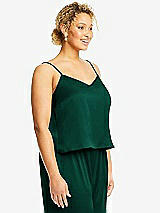 Side View Thumbnail - Hunter Green Split Back Whisper Satin Cami Top