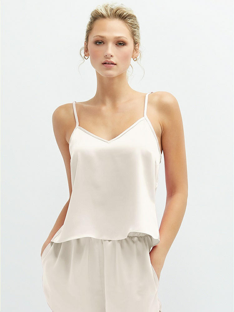 Front View - Ivory Split Back Whisper Satin Cami Top