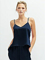 Front View Thumbnail - Midnight Navy Split Back Whisper Satin Cami Top