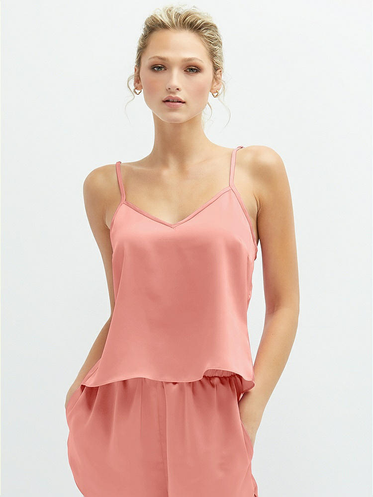 Front View - Rose - PANTONE Rose Quartz Split Back Whisper Satin Cami Top