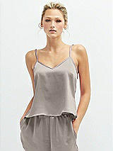 Front View Thumbnail - Taupe Split Back Whisper Satin Cami Top