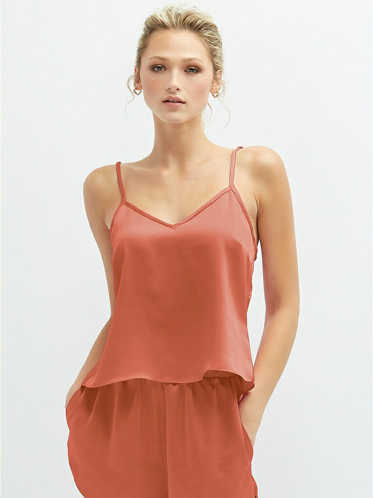 Front View - Terracotta Copper Split Back Whisper Satin Cami Top