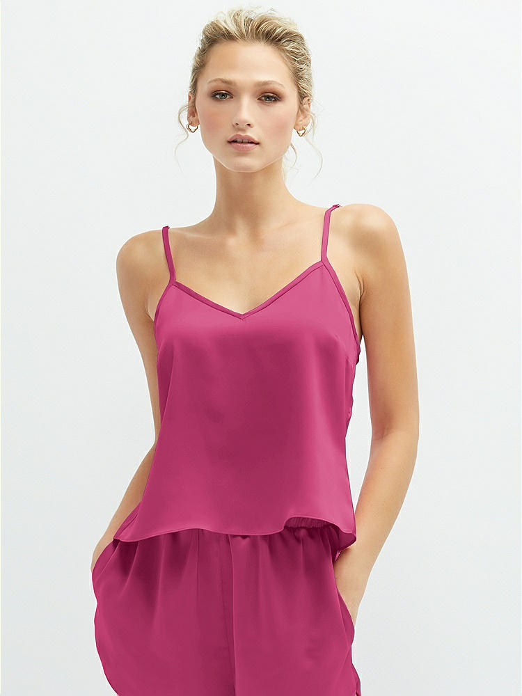 Front View - Tea Rose Split Back Whisper Satin Cami Top