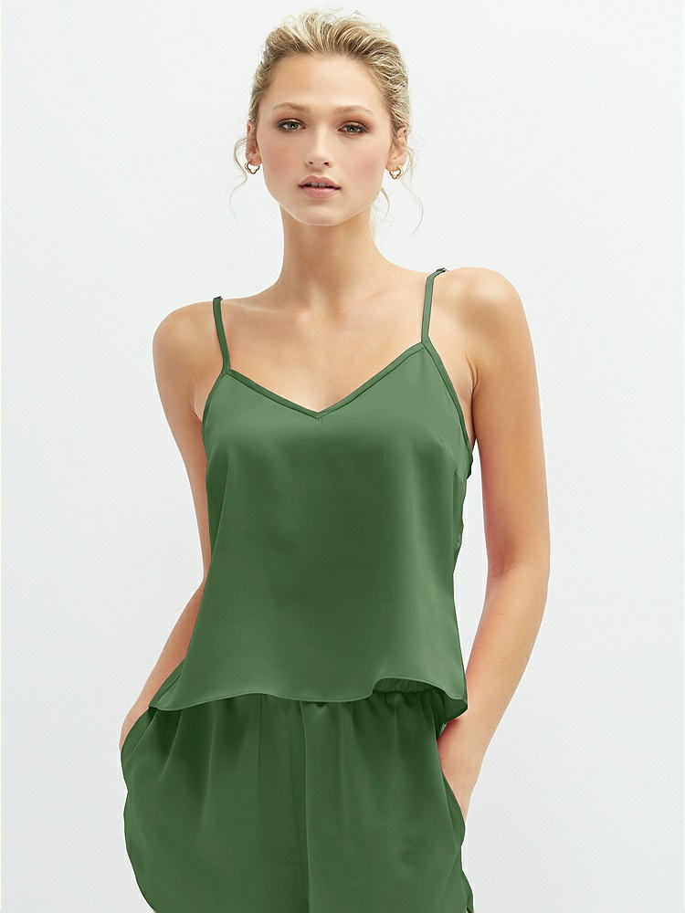 Front View - Vineyard Green Split Back Whisper Satin Cami Top