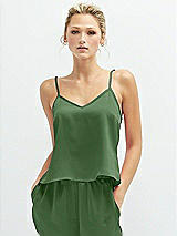 Front View Thumbnail - Vineyard Green Split Back Whisper Satin Cami Top