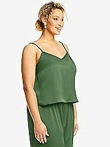 Side View Thumbnail - Vineyard Green Split Back Whisper Satin Cami Top