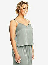 Side View Thumbnail - Willow Green Split Back Whisper Satin Cami Top