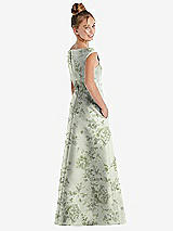 Rear View Thumbnail - Sage Cottage Rose Floral Off-the-Shoulder Draped Wrap Satin Junior Bridesmaid Dress