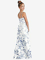 Rear View Thumbnail - Cottage Rose Larkspur Floral A-Line Satin Junior Bridesmaid Dress with Mini Sash