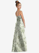 Rear View Thumbnail - Sage Cottage Rose Floral A-Line Satin Junior Bridesmaid Dress with Mini Sash