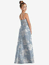 Rear View Thumbnail - Porcelain Blue Seraphina Floral Floral A-Line Satin Junior Bridesmaid Dress with Mini Sash