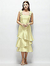 Alt View 1 Thumbnail - Butter Yellow Bow-Shoulder Satin Midi Dress with Asymmetrical Tiered Skirt