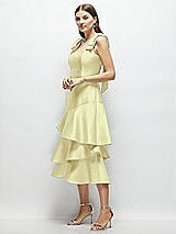 Alt View 2 Thumbnail - Butter Yellow Bow-Shoulder Satin Midi Dress with Asymmetrical Tiered Skirt