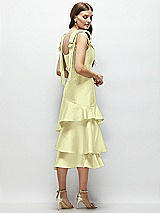 Alt View 3 Thumbnail - Butter Yellow Bow-Shoulder Satin Midi Dress with Asymmetrical Tiered Skirt