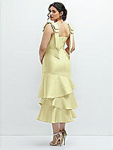 Front View Thumbnail - Butter Yellow Bow-Shoulder Satin Midi Dress with Asymmetrical Tiered Skirt