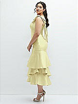 Side View Thumbnail - Butter Yellow Bow-Shoulder Satin Midi Dress with Asymmetrical Tiered Skirt