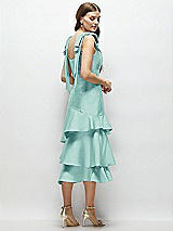 Alt View 3 Thumbnail - Coastal Bow-Shoulder Satin Midi Dress with Asymmetrical Tiered Skirt