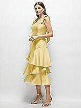 Alt View 2 Thumbnail - Maize Bow-Shoulder Satin Midi Dress with Asymmetrical Tiered Skirt