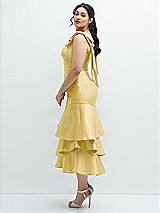 Side View Thumbnail - Maize Bow-Shoulder Satin Midi Dress with Asymmetrical Tiered Skirt