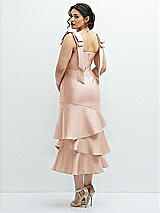 Front View Thumbnail - Cameo Bow-Shoulder Satin Midi Dress with Asymmetrical Tiered Skirt