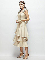 Alt View 2 Thumbnail - Champagne Bow-Shoulder Satin Midi Dress with Asymmetrical Tiered Skirt