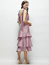 Alt View 3 Thumbnail - Dusty Rose Bow-Shoulder Satin Midi Dress with Asymmetrical Tiered Skirt