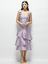 Alt View 1 Thumbnail - Lilac Haze Bow-Shoulder Satin Midi Dress with Asymmetrical Tiered Skirt