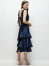 Alt View 3 Thumbnail - Midnight Navy Bow-Shoulder Satin Midi Dress with Asymmetrical Tiered Skirt