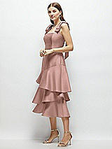 Alt View 2 Thumbnail - Neu Nude Bow-Shoulder Satin Midi Dress with Asymmetrical Tiered Skirt